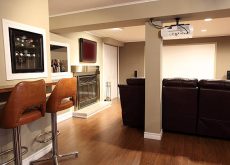 basement remodeling Finished basement with modern lighting and flooring